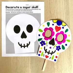 Artisanat imprimable de masques du jour des morts - activités Dia de los Muertos - calavera facile et mignonne pour les enfants et les adultes ! Téléchargement instantané d'Halloween