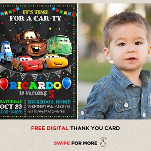 Cars Birthday Invitation With Photo Disney Cars Invitation Etsy