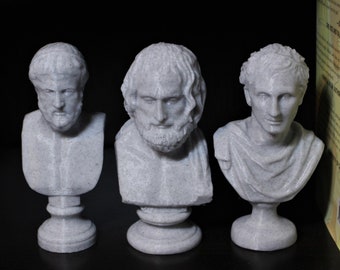 Sophocles, Euripides, and Menander Busts - 5" Statues of the Iconic Greek Playwrights