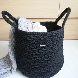 Big crochet basket, Scandinavian storage basket, Bathroom handmade Toy, Toiletries organizer, Yarn basket Black hamper basket, Gifts for mom