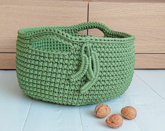 Handknitted basket, Knitted basket, Big crochet basket, Crochet baskets large, Grand panier en crochet avec couvercle, Large crotshet basket