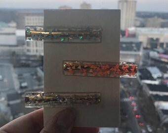 Clear shaped glitter hair clips~ set of 3