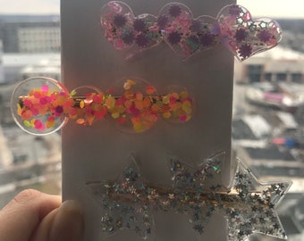 Star, Heart, Circle Resin Clips~ Set of 3