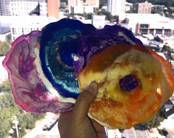 Geode Resin~Coaster Set~Rainbow