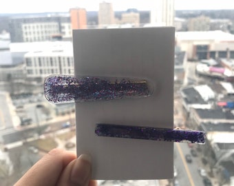Purple/Black Resin Hair Clips- set of 2
