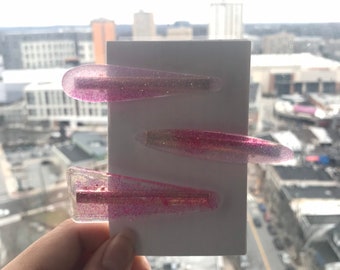 Pink and White Glitter Resin Hair Clips- Set of 3