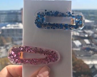 Pink and blue hair clips~set of 2