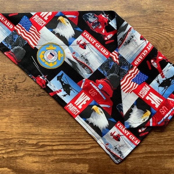 United States Coast Guard Dog Bandanna Veterans Military   - Dog Scarf - Puppy Pet Cat -Tie-On - Over the Collar - Kerchief -Dog Apparel