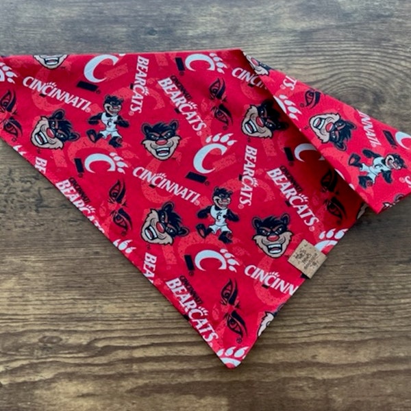 Cincinnati Bearcats College Collegiate Football  Dog Bandanna - Scarf - Puppy Pet Cat - Tie-On - Over the Collar - Kerchief -Apparel