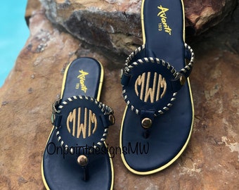 Monogrammed Sliver T-Strap Sandals Personalized T-Strap Sandals