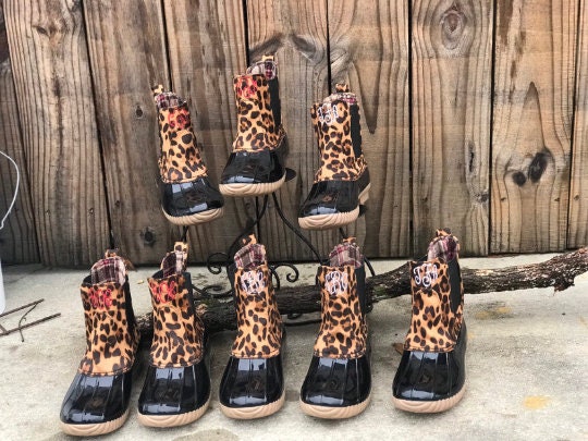 Monogram Ankle Leopard Duck Boots Slip on Boots Pull on Boots