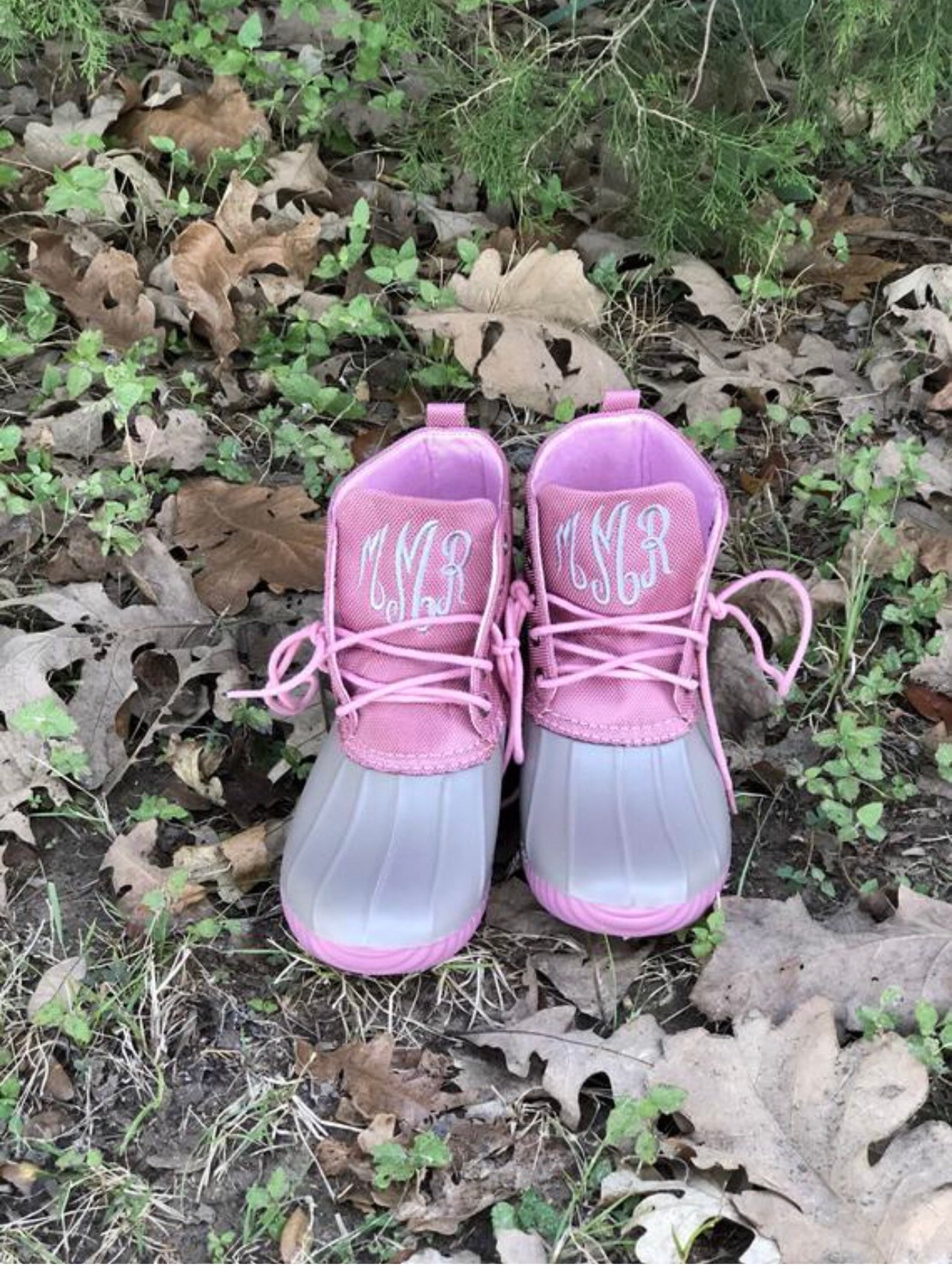 Monogrammed Pink/gray Duck Boot. Adult Duck Boots Rain Boot Etsy