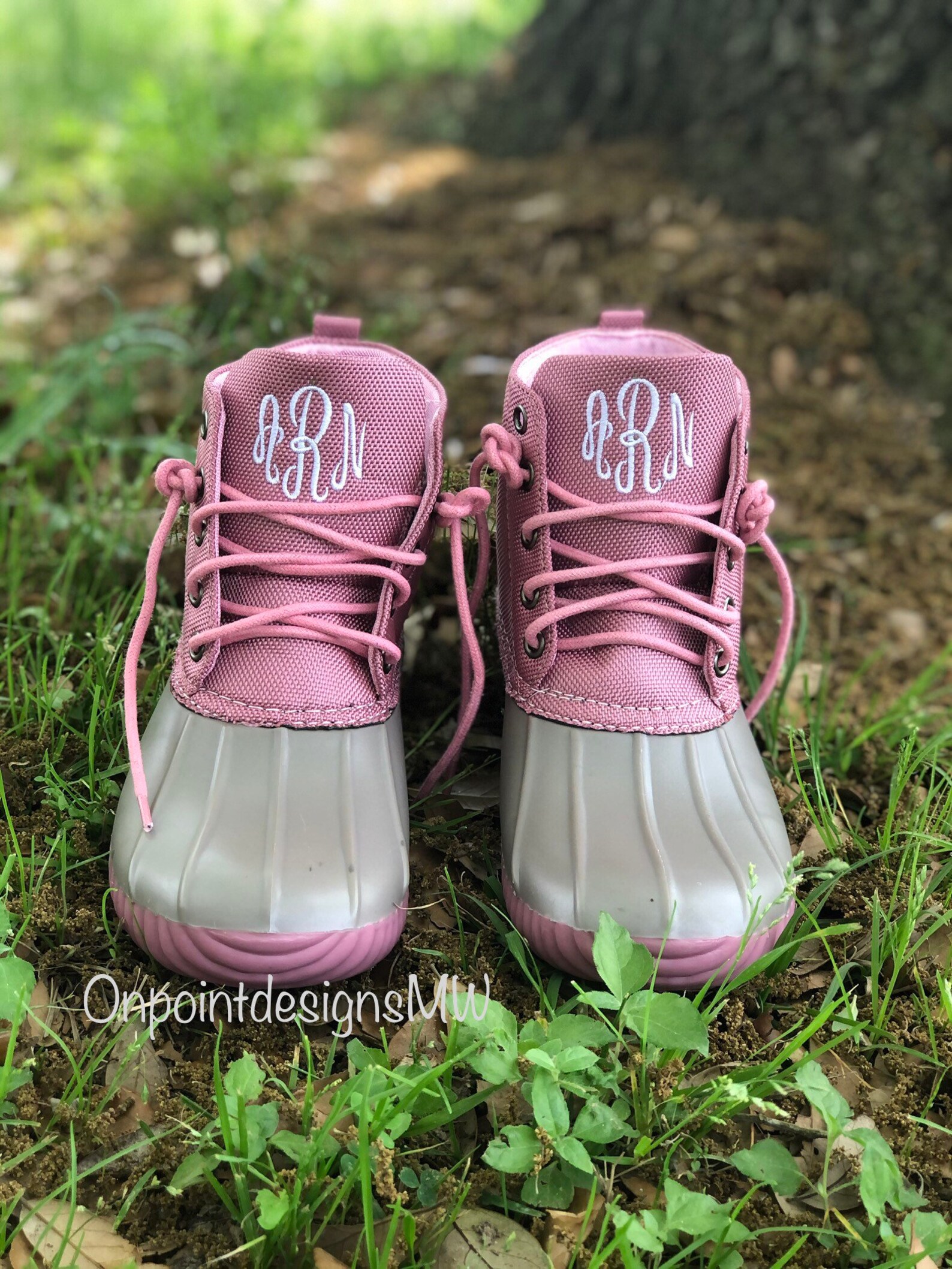 Monogrammed Pink/gray Duck Boot. Adult Duck Boots Rain Boot Etsy