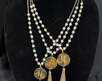 Monogram Tassel Necklace, Personalized Initial Jewelry