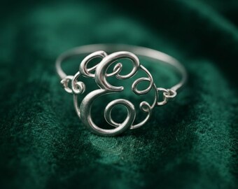 Cursive Initial Silver Bangle, Metal Clasp With 25 Style Options