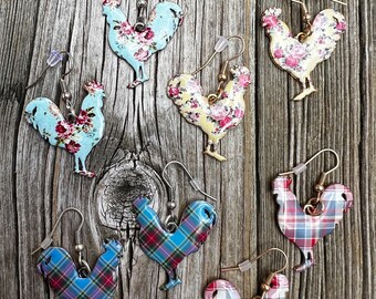 Shabby Chic Chicken Earrings Rooster Animal jewelry farmhouse style gift