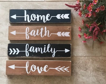 Wood decor Plaques, Rustic Farmhouse wall signs, Family decoration, Set of 4 Inspirational Art,