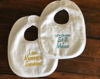 Personalized Bibs, Infant Feeding Bib, Embroidered Newborn Accessory