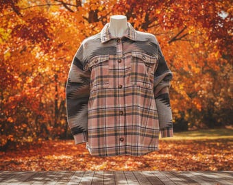 Personalized Jacket, Cotton Southwestern Plaid Outerwear with Chest Pockets