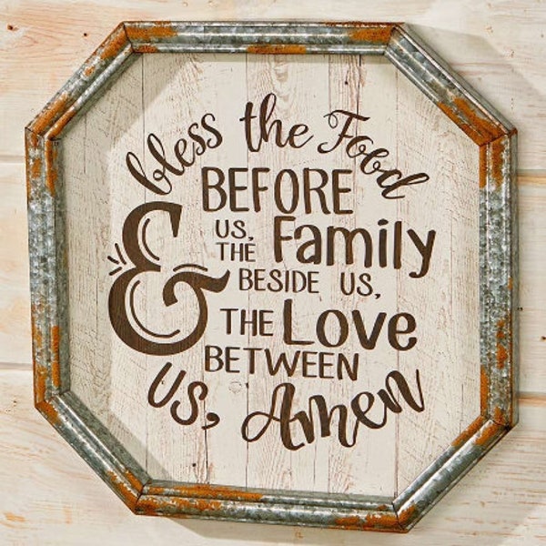 Galvanized Metal Frame, Bless the food before us. Custom Wall Hanging, Seasonal Home Decor, Holidays, sentiment or inspirational