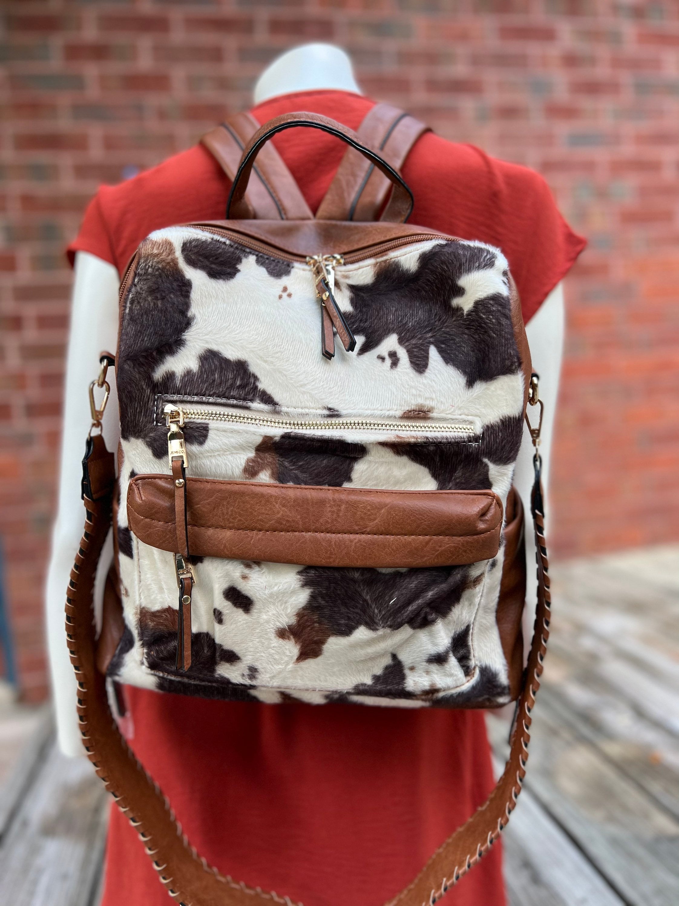 Concealed Carry Purse Handbag Cow Print Studded Rhinestone Cross