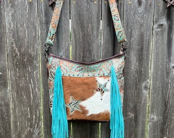 Concealed Carry purse, Cowhide Fringe Crossbody bag, Western Style, Handcrafted Design