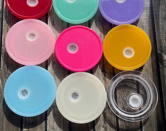 Colorful Acrylic Lids for 16oz Glass Cans, Bright Assorted Colors
