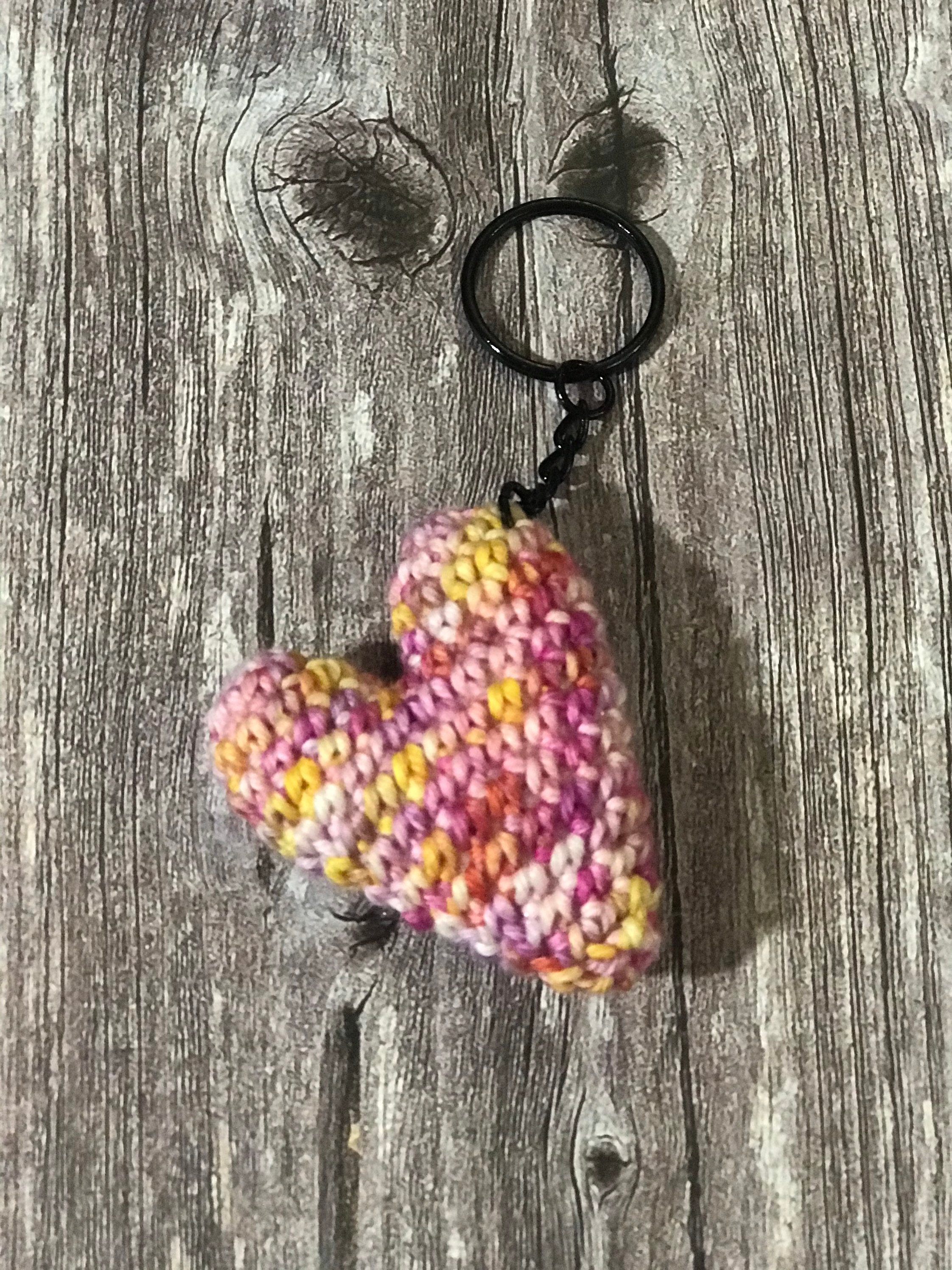 crocheted keyring in pinks and yellows Etsy