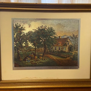 Currier & Ives Lithograph, Autumn, Lithograph, Seasons Decor