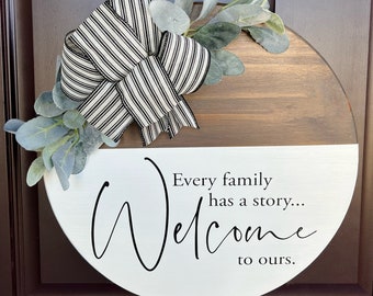 Every Family Has A Story, Welcome Door Wreath Sign, Christmas Gift For Family, Wood Door Hanger For Front Door, Housewarming Gift For Family