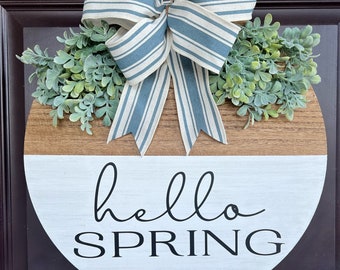 Hello Spring, Spring Door Hanger, Easter Door Sign, Spring Decor, Front Door Wreath, Farmhouse Sign, Welcome Spring Sign, Hello Easter Round