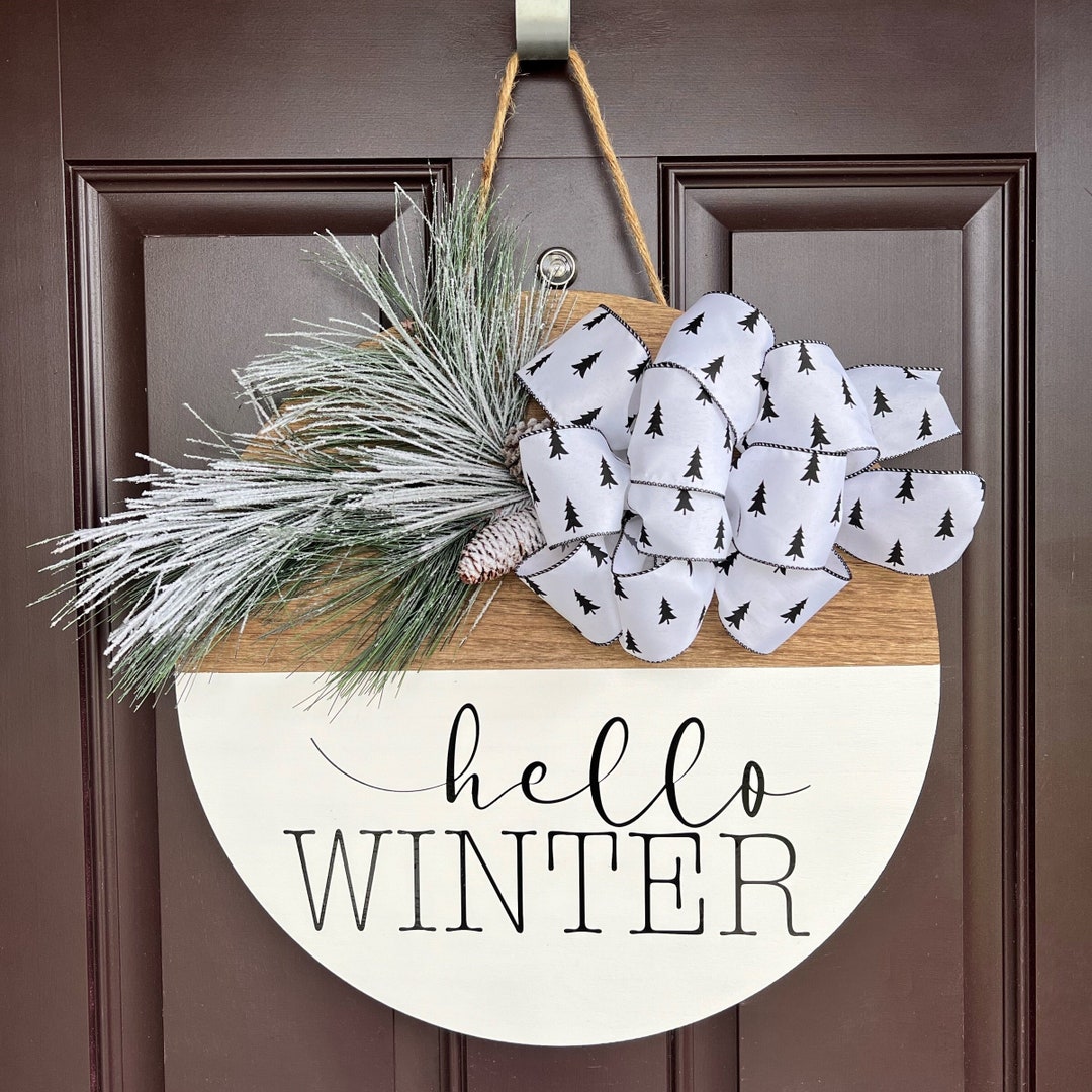 Hello Winter Wreath, Winter Front Door Hanger, Christmas Wreath