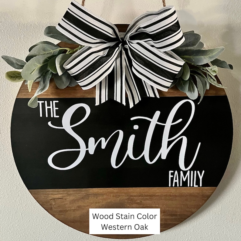 Personalized Family Last Name Sign, Front Door Hanger, Family Name Gift, Round Last Name Front Door Sign, Closing Gift, Mothers Day Gift image 3