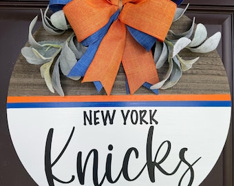 New York Knicks Door Hanger, Knicks Fan Decor, New York Basketball Front Door Wreath, Personalized Sports Door Sign