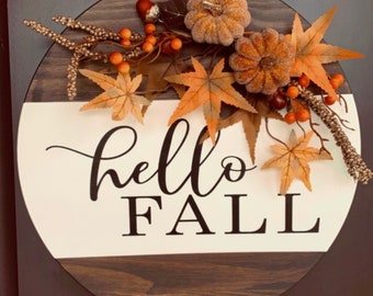 Hello Fall Porch Sign, Fall Door Hanger, Autumn Door Sign, Front Porch Decor, Fall Decor, Fall Wreath, Farmhouse Sign For Fall, Welcome Sign
