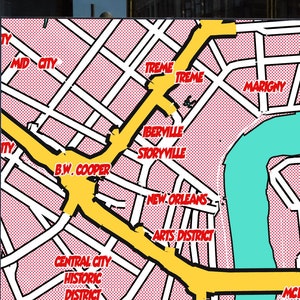 Pop-art gestileerde digitale kaart van New Orleans. Сheerful, comics-achtige kaart geïnspireerd door Roy Lichtenstein's kunst