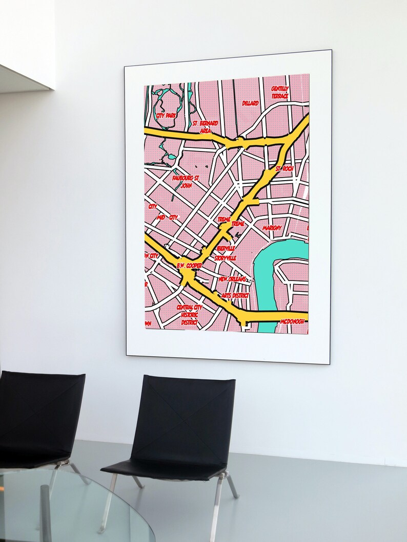 New Orleans Map Print, Pop Art Style, Lichtenstein Inspired (digital ...