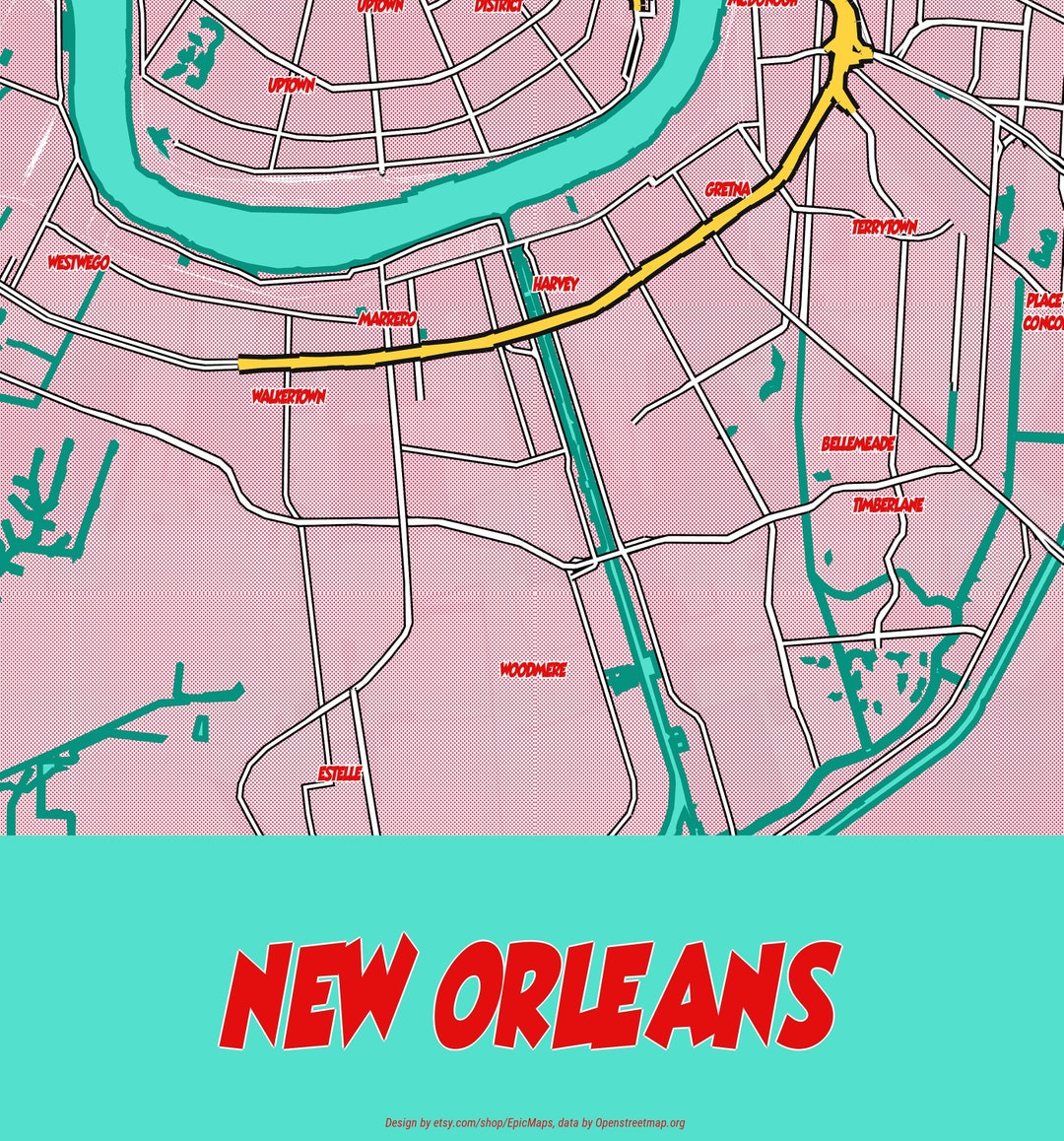 Pop Art New Orleans Map Print, Lichtenstein Style (digital Download) - Etsy