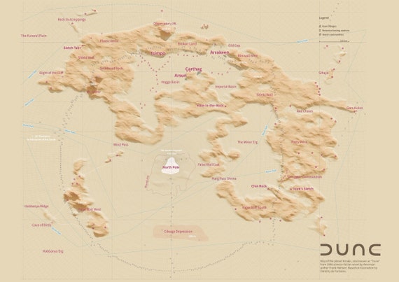 Dune Map. 3d Terrain Map of Arrakis. Dune Poster A1 Landscape - Etsy