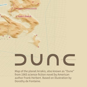 Mapa de dunas. Mapa de terreno 3D de Arrakis. Pôster de dunas A2 Landscape, pôster de Arrakis 2021
