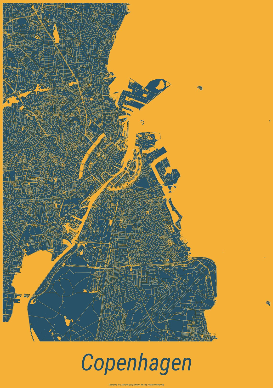 Kopenhagen Karte von Kopenhagen Karte Poster Karte | Etsy