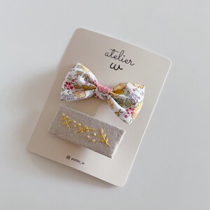 Liberty Felicite Classic Bow Hair Clip & Hand Embroidered Bar Clip, Set of 2
