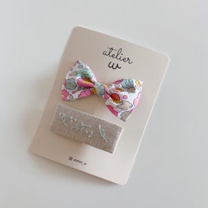 Liberty Betsy Pink Classic Bow Hair Clip & Hand Embroidered Bar Clip, Set of 2