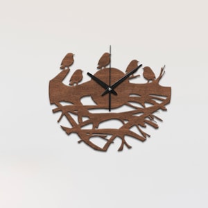 Birds wall clock, Wooden wall clock, Birds nest clock unique, Spring wall clock, Nature wall clock, Animal clock, Wooden bird wall decor