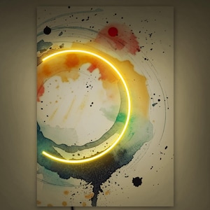 Circle neon sign, Sunset neon, Watercolor neon sign, Abstract neon sign, Neon sign art, Neon sign art print, Watercolor abstract art decor