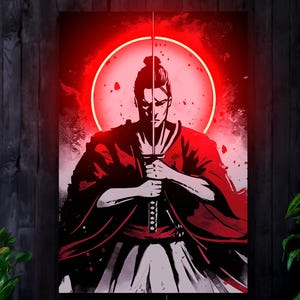 Samurai neon sign, Samurai led sign, Japan neon sign artwork, Asian warrior neon sign, Japanese wall art decor, Samurai wall art decor