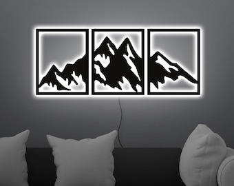 Bergsväggkonst med LED-ljus, Bergsväggkonst med LED-ljus, Bergsneonskylt, Bergsled-ljus, Bergsneon LED-skylt, Bergsbelysning