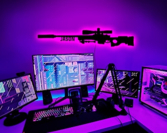 Insegna personalizzata per sala giochi, insegna al neon a LED per giocatori, insegna a forma di fucile, insegna da gioco personalizzata, insegna a LED personalizzata, insegna al neon per sala giochi