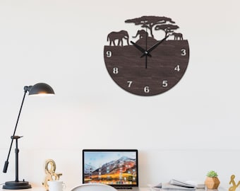 Reloj de pared de África, reloj Safari, reloj de pared de animales, reloj de animales africanos, relojes de elefantes, reloj de animales de la selva, reloj de guardería, reloj de la naturaleza