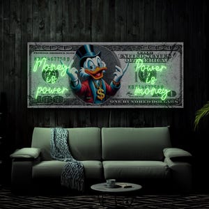 Money neon sign, Dollar neon sign, Money is power neon sign, Scrooge neon sign, Money pop art artwork, Scrooge dollar decor, Money art decor